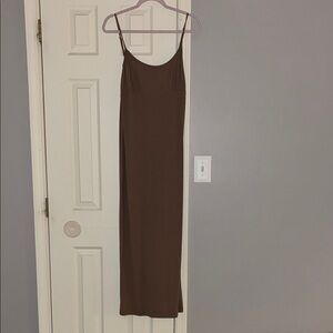 Brown Slip Maxi Dress with Spaghetti Straps
